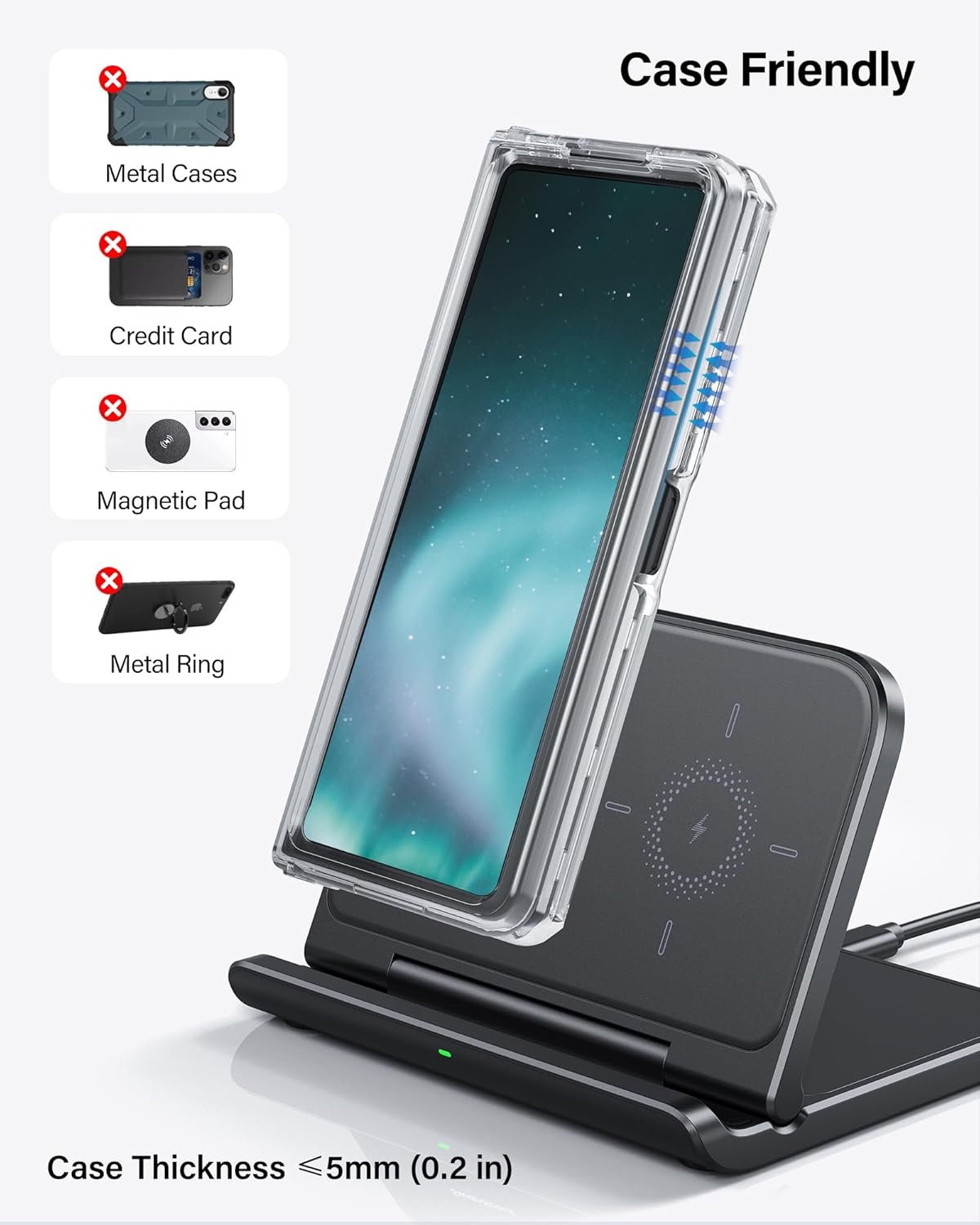 SwanScout Wireless Charger for Samsung Z Fold 6, Foldable Charging Station for Pixel 9 Pro Fold/Galaxy Z Fold 5/4/3/2/1, Wireless Charger Station for Samsung Z Fold Series (No Adapter)
