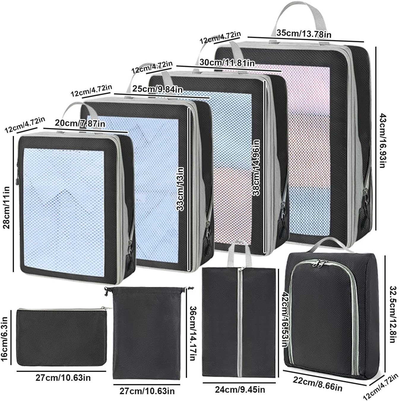 Packing Bags for Suitcase | Set of 8 Waterproof Storage Packing Suitcase Bags,Moving House Organization Clothing Containers for Attic, Closets