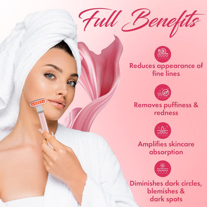 Dermal-Tech Advance 360 4-in-1 Facial Skincare Wand | Red Light Therapy for Face and Neck | Face Massager & Microcurrent Facial Device | Rose Gold