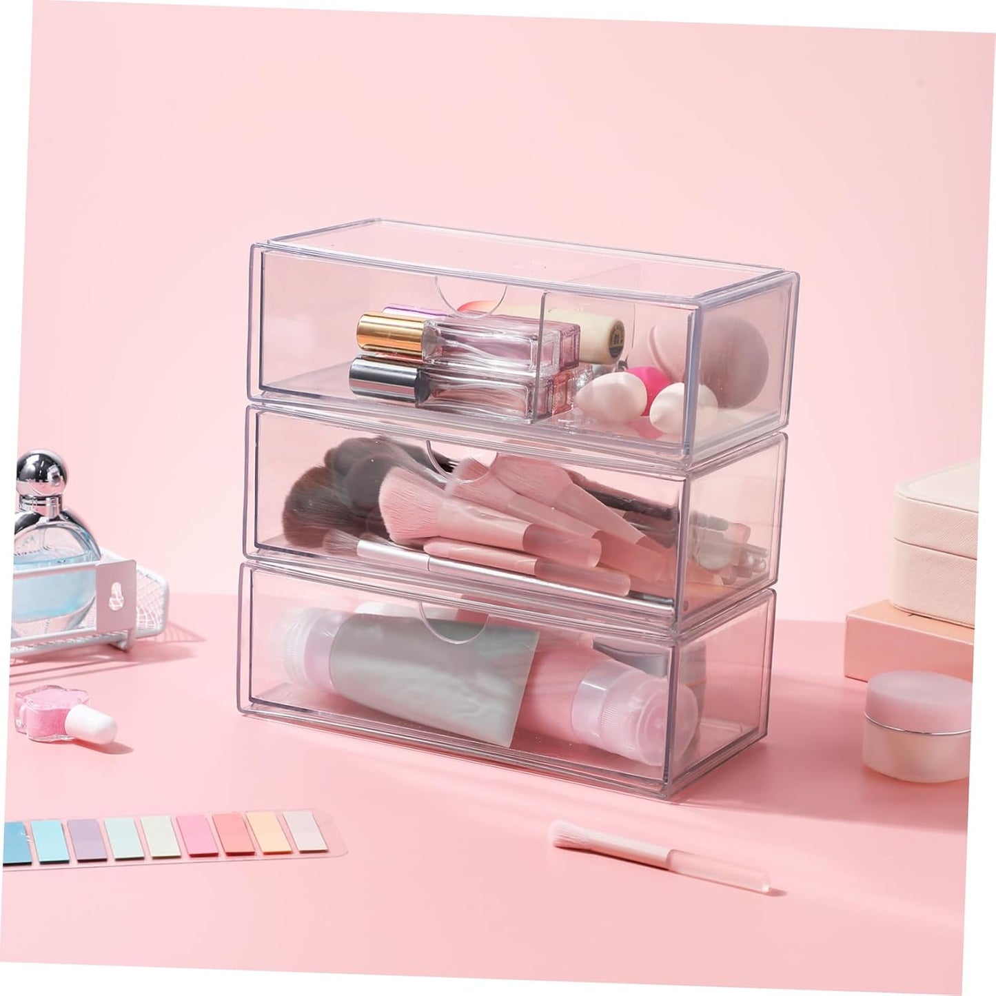 balacoo 3Pezzi Scatola Organizer Makeup Trasparente Per Cosmetici e Accessori Design Multifunzionale Per Bagno e Scrivania Contenitore