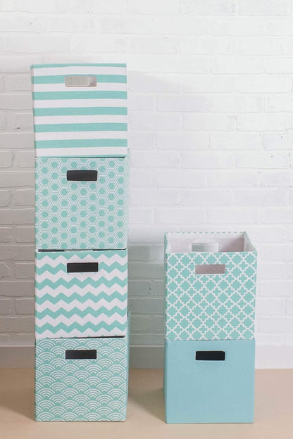 DII Hard Sided Collapsible Fabric Storage Container for Nursery, Offices, & Home Organization, (11x11x11)-Solid Aqua