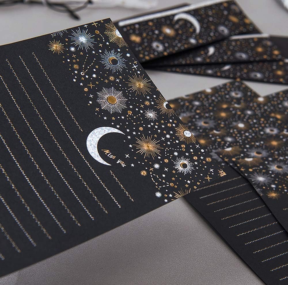 Stationary Paper with Envelopes Pack of 27,Flashing Series stationery Design Writing Stationery Paper with 9 pcs Envelopes,Stationery Set Letter Writing Paper 8.5 x 6 Inch (Black)
