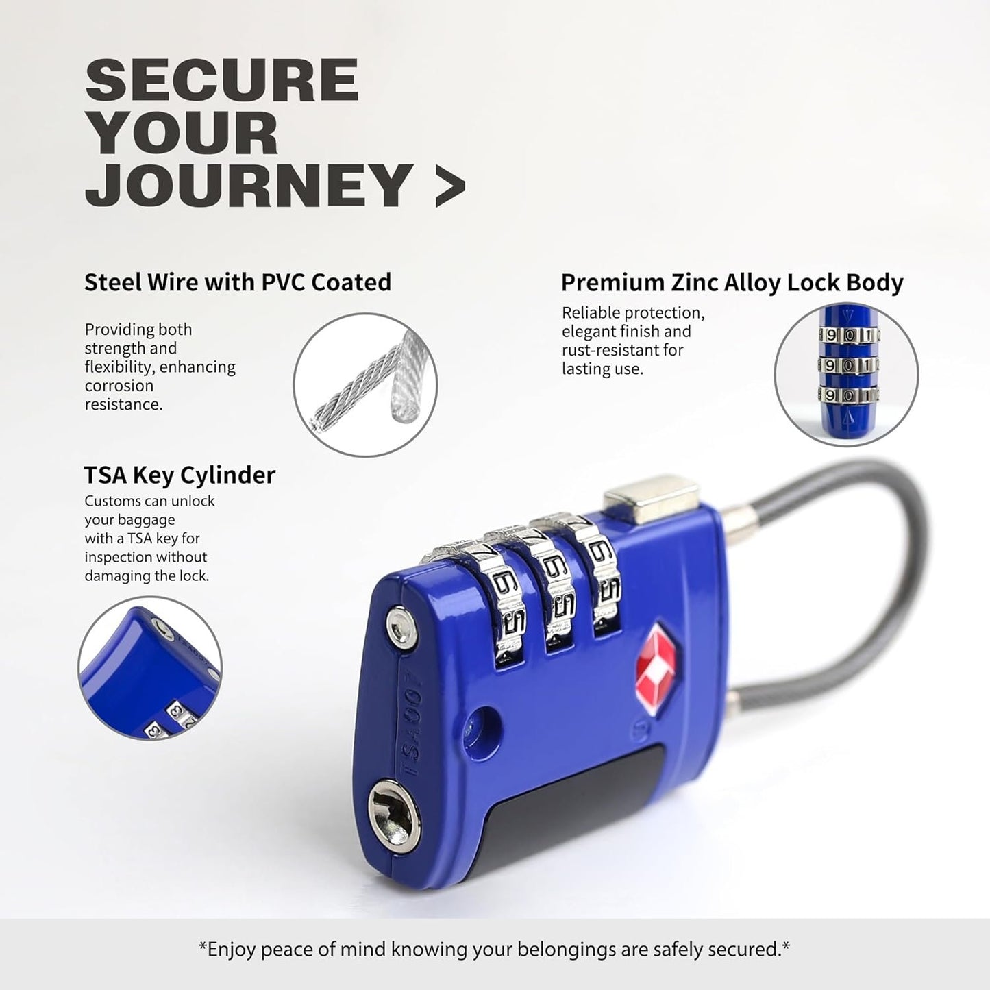 UP Security TSA Locks for Luggage, Small Padlock Combination, Luggage Locks TSA Approved, Combo Padlocks with Cable for Suitcase, Gym Locker, Backpack, Gun Case, Bag Zipper, Tool Box (Black+Blue)