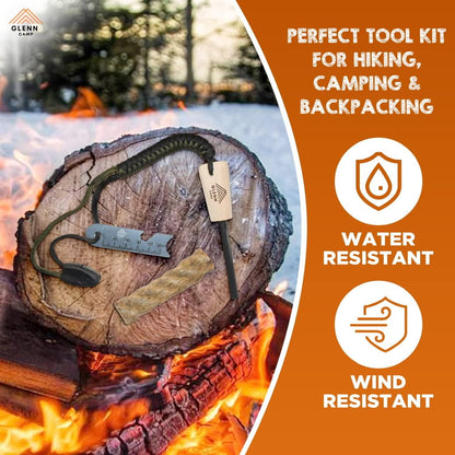 GLENN CAMP Ferro Rod Flint Fire Starter Kit: Lanyard Cord, Whistle, and Tinder Wick - Ultimate Survival and Camping Gear