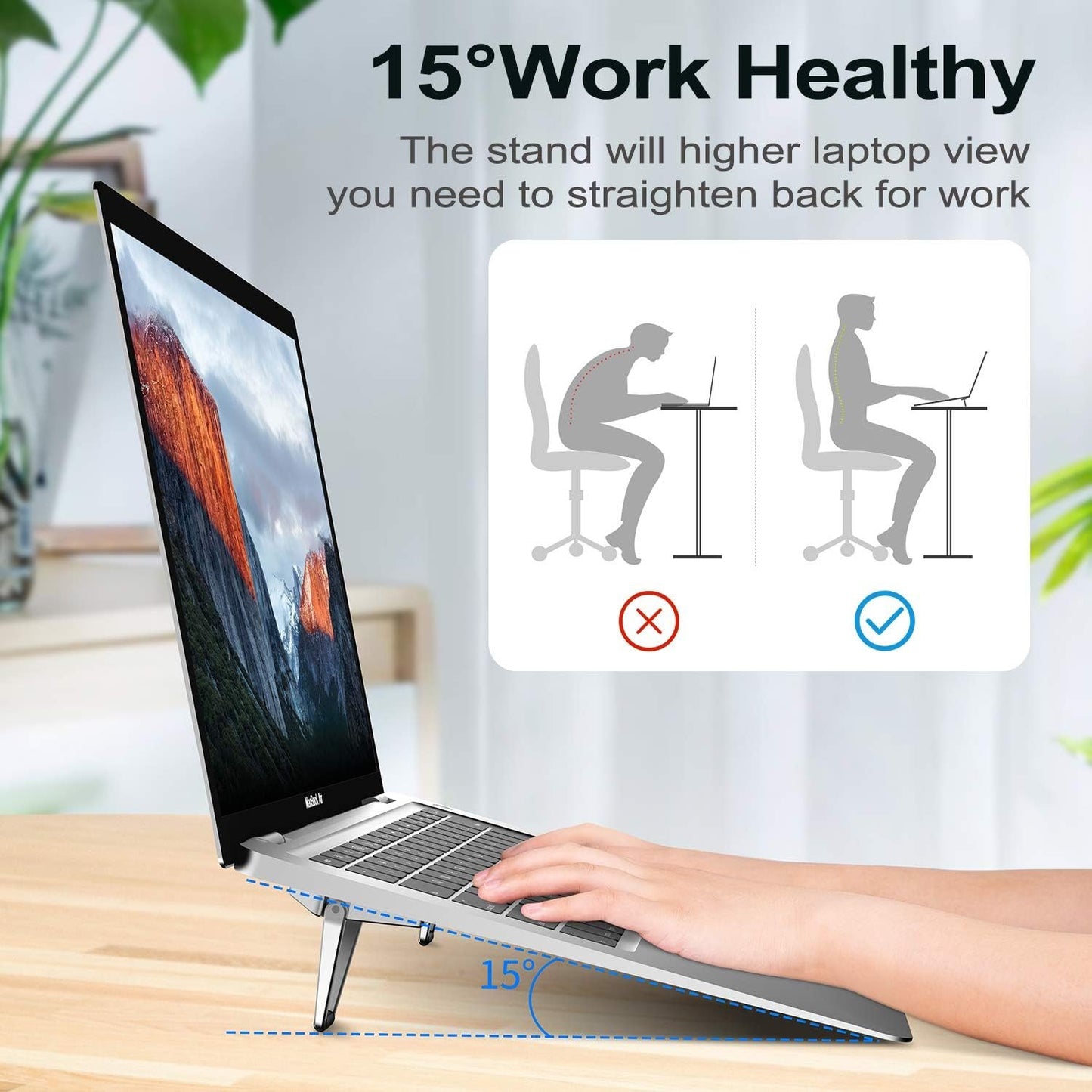 ZELMINE Laptop Stand for Desk, Portable Anti-Slip Keyboard Riser, Zinc Alloy Keyboard Stands, Computer Stand Compatible with MacBook Air/Pro, 10-15.6 Inches Laptops and Keyboards (Sliver)