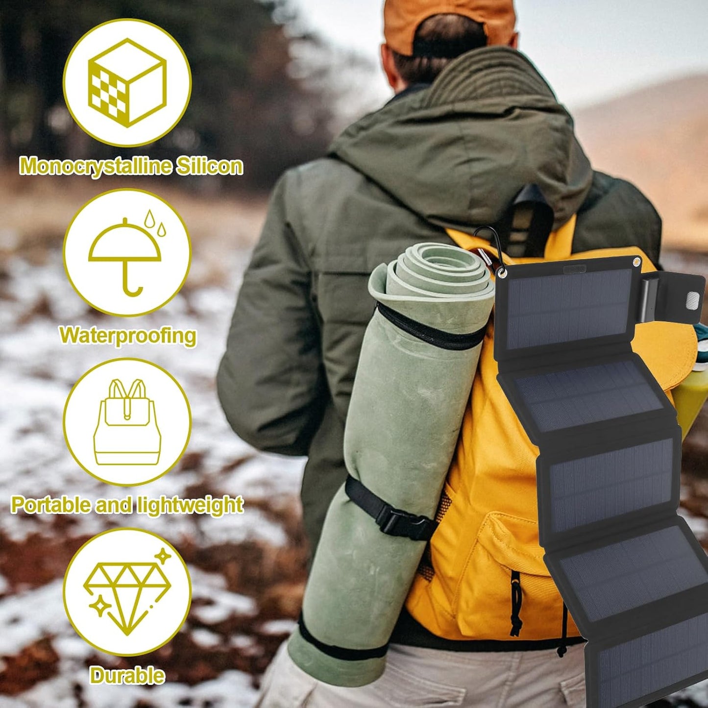 DJAPWPX 20W Folding Solar Panel Charger IP55 Waterproof Portable Solar Panel with Climbing Buckles USB TYPC Solar Power Charger Outdoor Solar Panel Phone Chargers for Outdoor Camping Hiking (B)