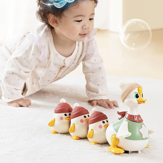 Tummy Time Duck Family Toy, Swinging Crawling Walking Duck with Baby Ducks, Swinging Ducks Tummy Time Toys for Toddlers 1-3(A)