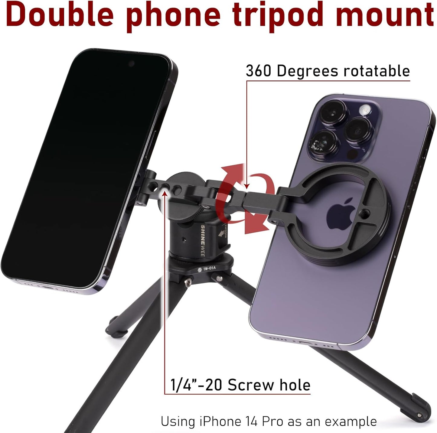Double Magnetic Ring Phone Holder – Attach to Any Iron Surface | 1/4" Screw Hole | Compatible with iPhone 16/15/14/13/12 Pro Max Series & Magnetic Cases (MS-02R)