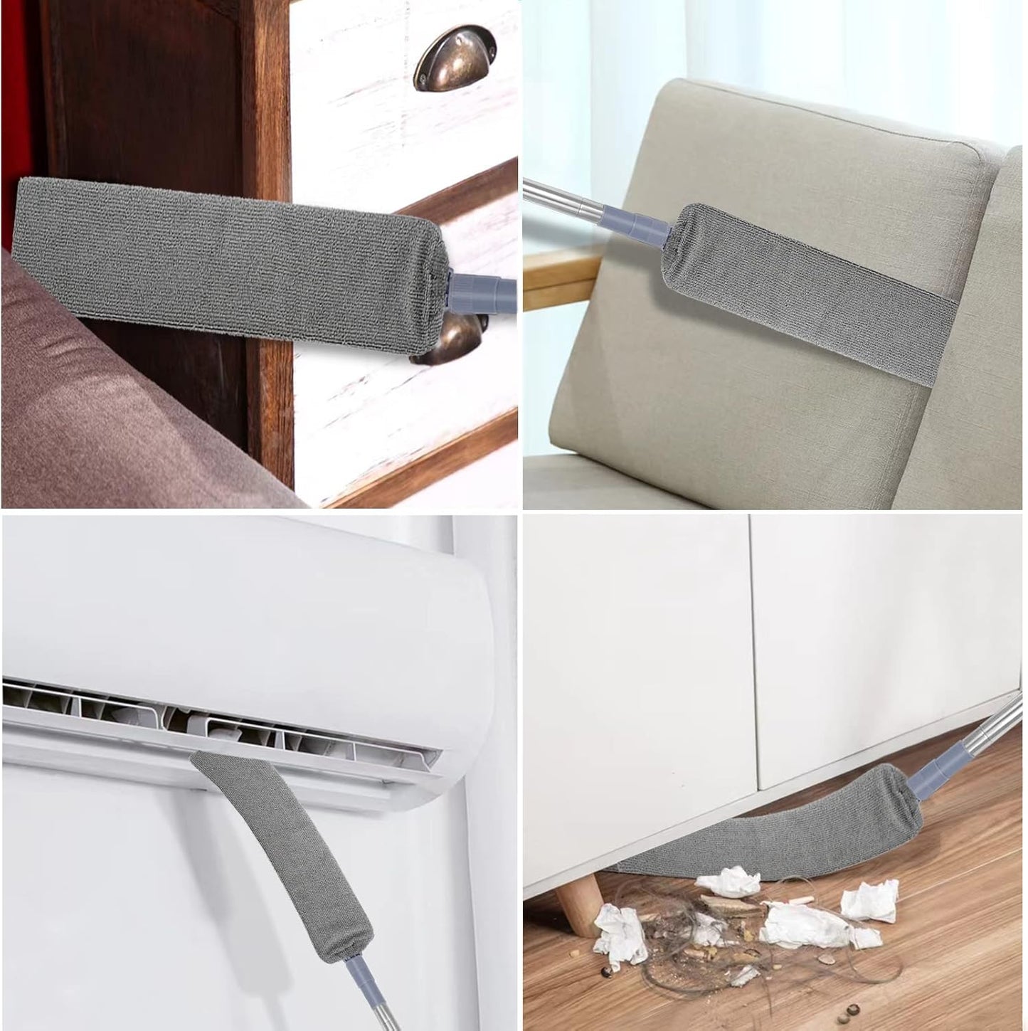 Gigmeta Telescopic Toothbrush Bedside Dust Brush with Stainless Steel Handle Washable Flexible Cleaning Brush for Sofa Bed Car Corner Furniture