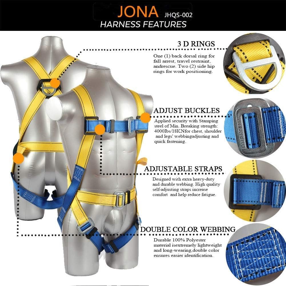 Full Body Safety Harness Tool Fall Protection with D-Rings and Waist Belt,Universal Personal Protective Equipment