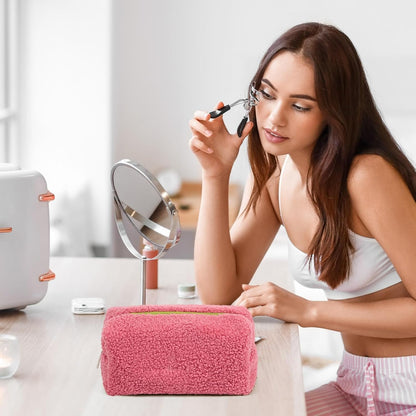 Soft Makeup Bag, Travel Toiletry Pouch, Large Capacity Cosmetic Case, Protective Beauty Organizer, Portable Storage Holder, For, Brushes, Accessories, Daily Use, Travel, pink, Please refer to