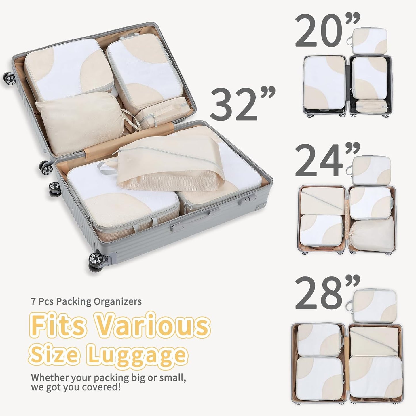 Joyoldelf Packing Cubes for Suitcases Beige