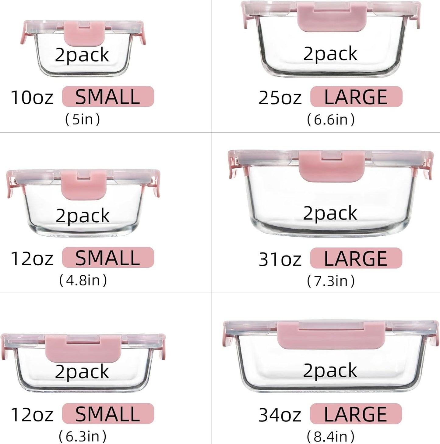 Glass Meal Prep Containers with Lids 12 Pack Airtight Glass Meal Prep Containers, Stackable & Leak-proof, Dishwasher Safe, Pink