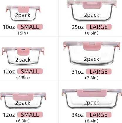 Glass Meal Prep Containers with Lids 12 Pack Airtight Glass Meal Prep Containers, Stackable & Leak-proof, Dishwasher Safe, Pink
