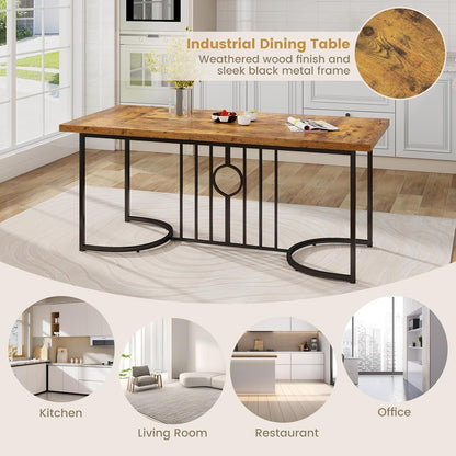 Giantex 180 cm Large Dining Table for 6-8 People, Farmhouse Rectangular Wood Kitchen Table w/Wooden Tabletop, Metal Frame, Industrial Rustic Brown Long Table for Home Office Dining Room, Load 135 KG