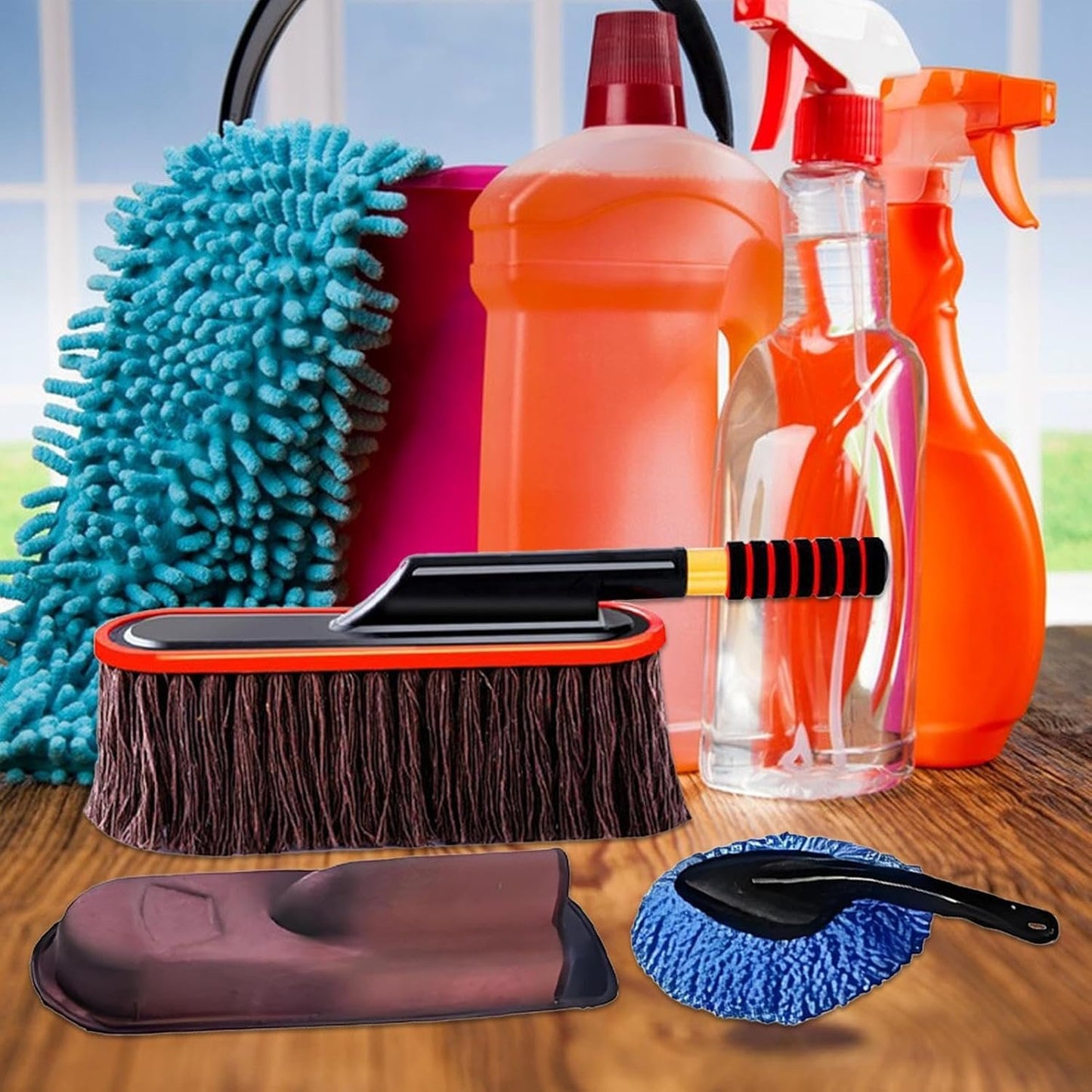 Auto Duster, Car Cleaning Brush, 53.9/21.1/12.4 Inches, Telescoping Handle, Rotatable Soft Bristle Detailing Tool, Multipurpose Vehicle Dusters for Car and Vehicles, Black