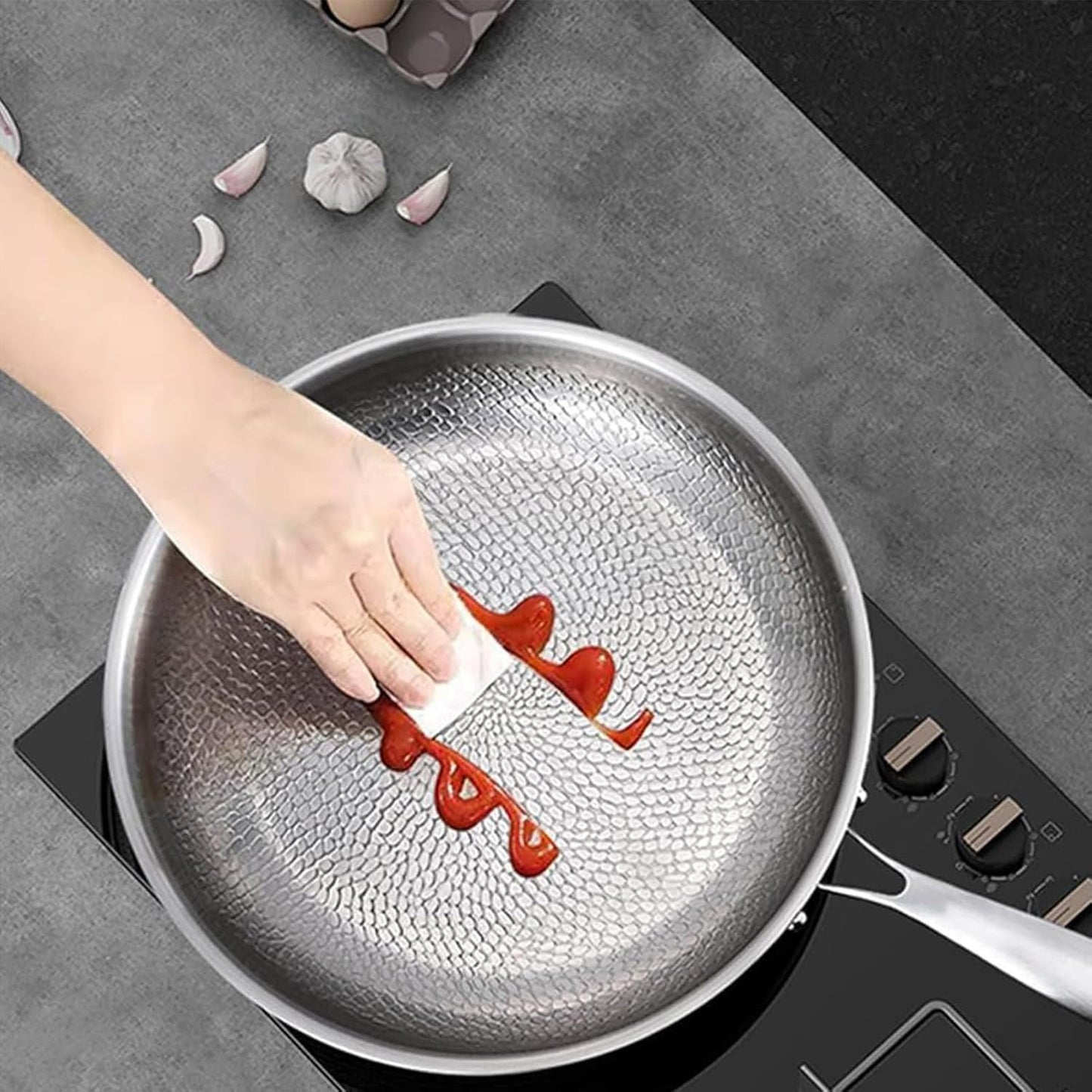 Padella Fritta Essenziale In Titanio - Padella Antiaderente Con Coperchio | Magic Fry Frying Griddle | Padella Antiaderente In Titanio Con Coperchio E Spatola - Gadget Per Utensili Da Cucina Per