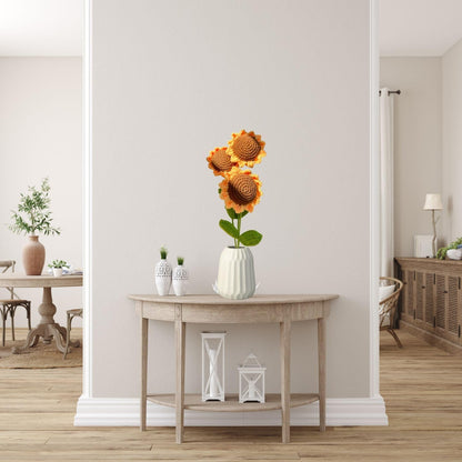 Ozfuns 3 Pcs Knitting Crochet Flowers Bouquet Handmade Sunflower Decor by Cotton Artificial Flowers Bouquet Handmade Home Decor Girl Gift