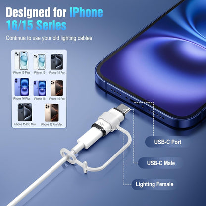 TiMOVO for Lightning to USB C Adapter, 4 Pack USB C Male to Lighting Female Adaptrer with 36W Fast Charging & Data Sync for iPhone 15/16 Pro/Pro Max/Plus, Galaxy S24/23, iPad, NOT for Audio/OTG, White