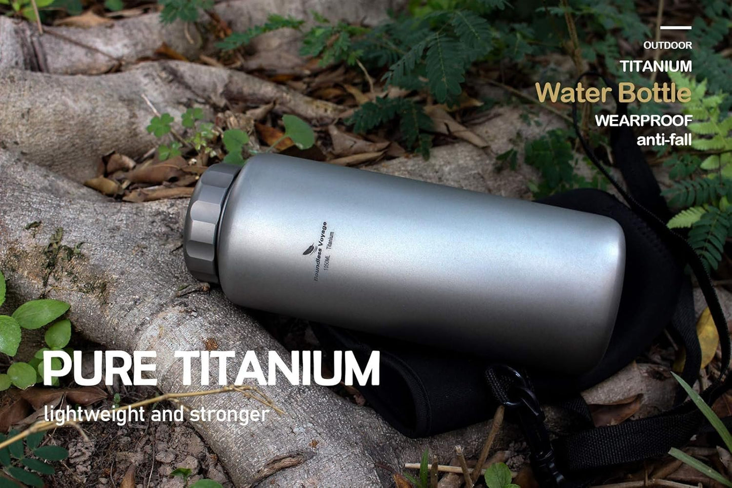 Boundless Voyage Titanium Water Bottle Big Capacity Wide Mouth Ultralight Leak-Proof Tea Coffee Canteen Cup Drinkware for Outdoor Camping Picnic Hiking Cycling Sports 35.5oz/1050ml Ti1591B