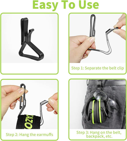 Hocazor Shooting Ear Protection Earmuffs with NRR 26dB, Safety Glasses for Men, Eyes and Ears Belt Clip Holder, HZ03 Perfect for Gun range, Hunting, Mowing-Green