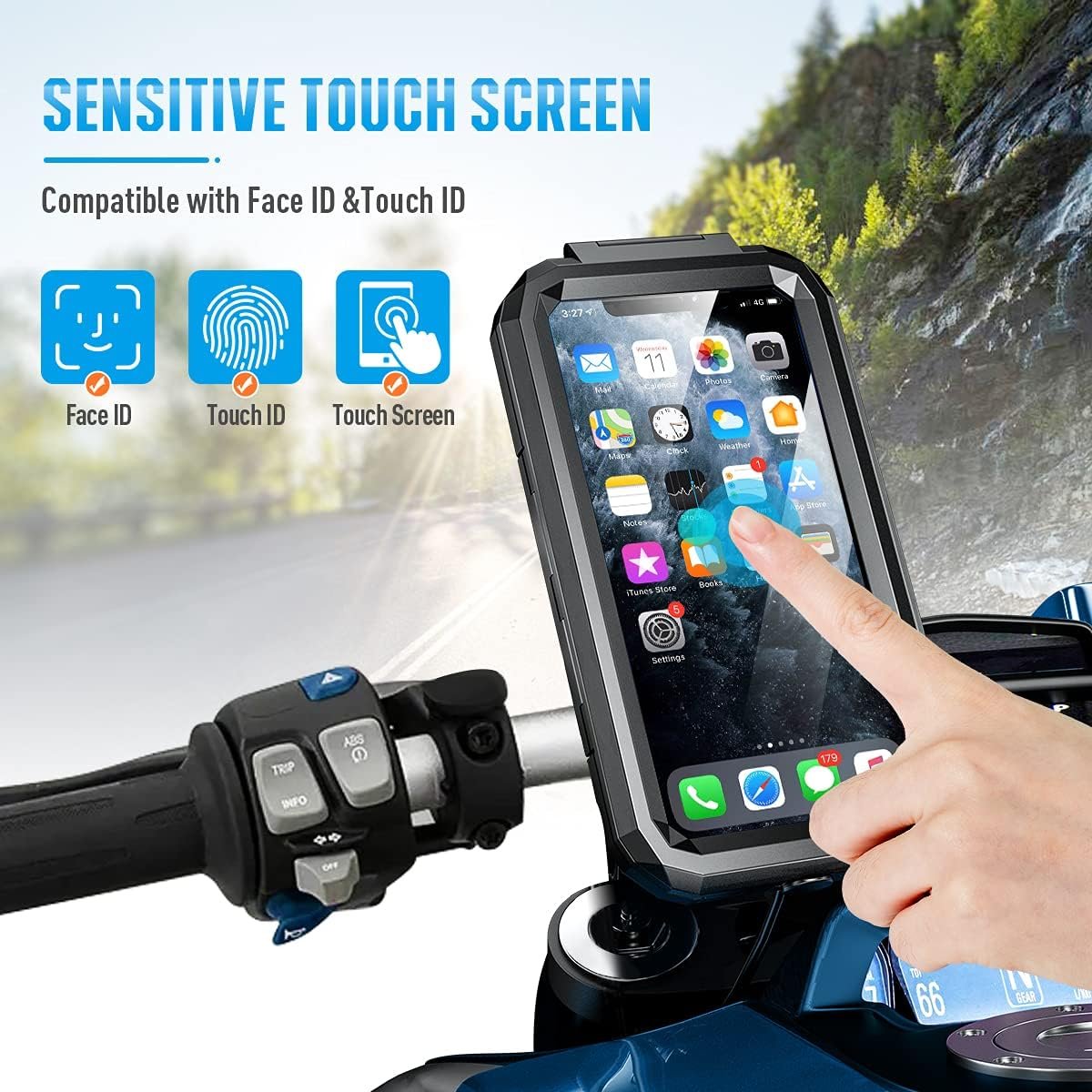 Faneam Waterproof Bicycle Phone Holder Mobile Phone Holder for Bike with 360 Rotation, Anti Vibration, Touch ID, Face ID, Mobile Phone Holder Scooter Motorcycle for Smartphone 4.7-6.1 Inches (S)