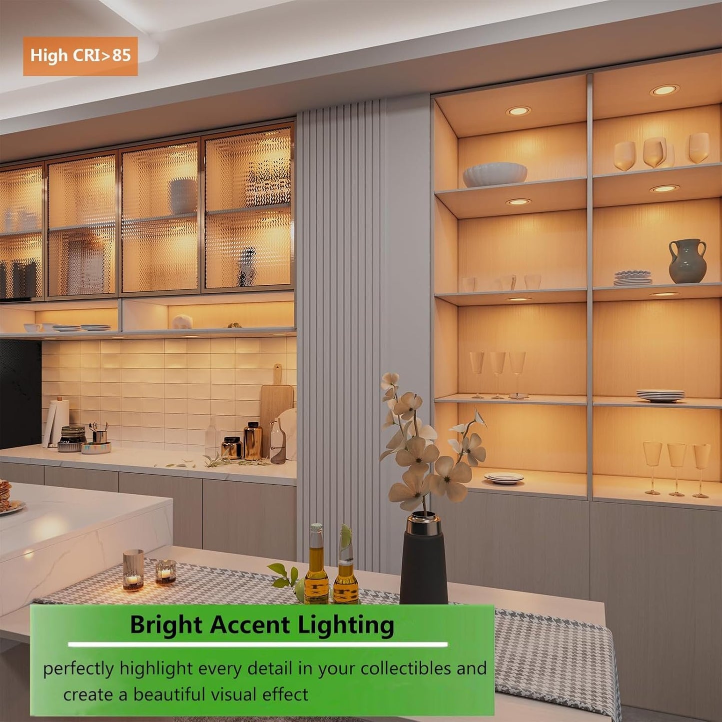 Smart Puck Lights 2700k-6500k Dimmable Under Cabinet Lighting Round Works with Alexa,Google Home,APP & Remote,12V,2W/pc,Recessed Kitchen Lamp Plug In for Counter,Display Shelf,2.5In Cutout,6pcs,Sliver