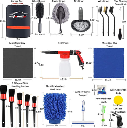 AUTODECO 33Pcs Car Wash Detailing Kit Cleaning Kits with Foam Gun Sprayer Brush Large Wash Mitt Towels Complete Interior Exterior Car Washing Supply Set Blue