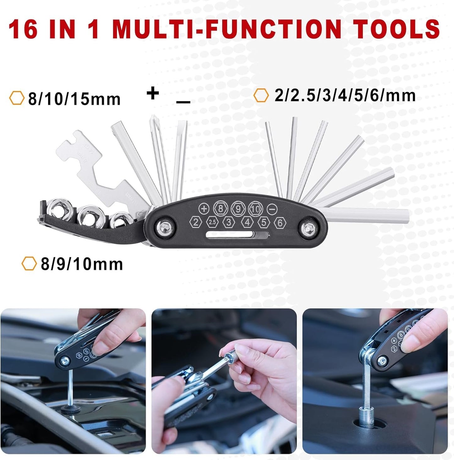 YJUSMAK Car Roadside Emergency Kit - Car Emergency Kit with Jumper Cables, Tow Rope, Folding Shovel, Safety Hammer, Reflective Warning Triangle, Car Safety Kits for Men, Women, Teenagers