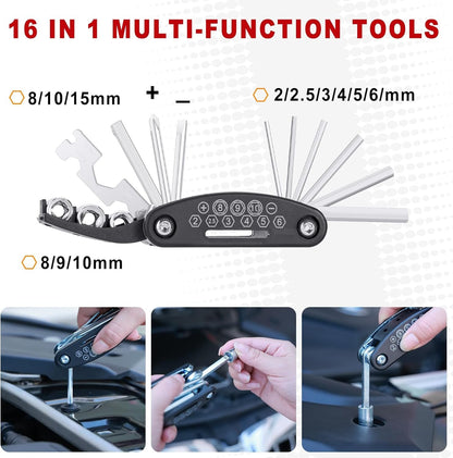 YJUSMAK Car Roadside Emergency Kit - Car Emergency Kit with Jumper Cables, Tow Rope, Folding Shovel, Safety Hammer, Reflective Warning Triangle, Car Safety Kits for Men, Women, Teenagers