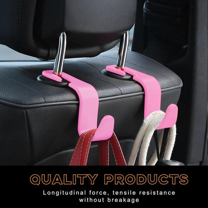 povtii 4PCS Car Seat Headrest Hook, Auto Back Seat Hanging Storage Organizer, Vehicle Seatback Hanger Holder for Purse Handbag Coat Umbrella, Universal Interior Car Accessories (Dark Pink)