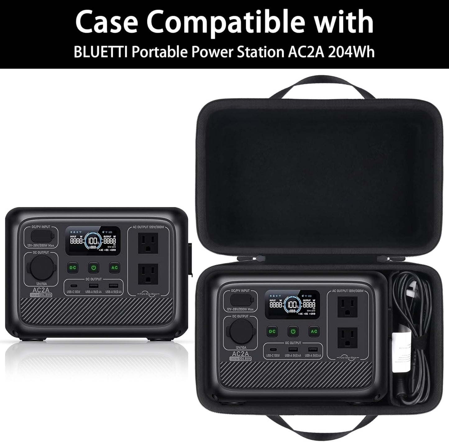 co2CREA Hard Travel Case Compatible with BLUETTI Portable Power Station AC2A, 204Wh LiFePO4 Battery Solar Generator (Case Only)