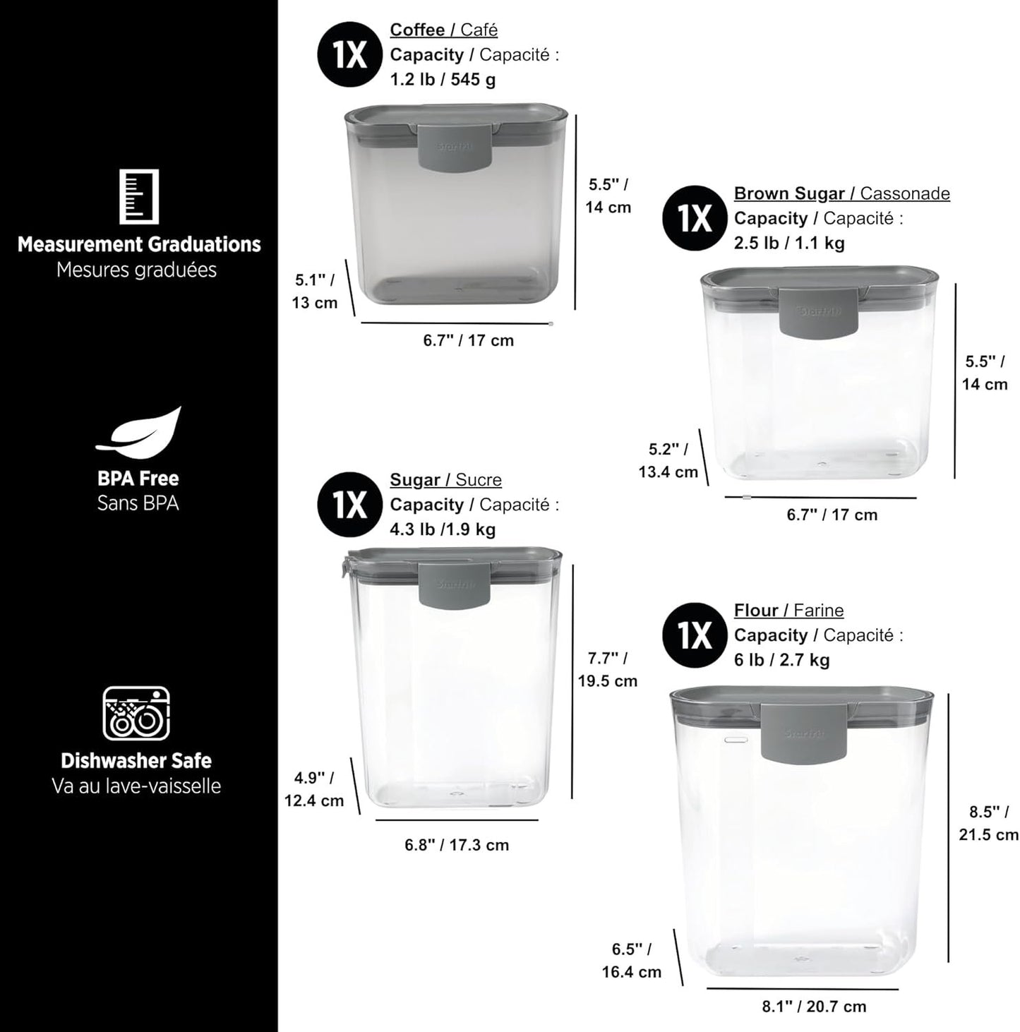 Starfrit PROKEEPER 7-pc Set - Brown Sugar, Coffee, Sugar, Flour Containers with accessories