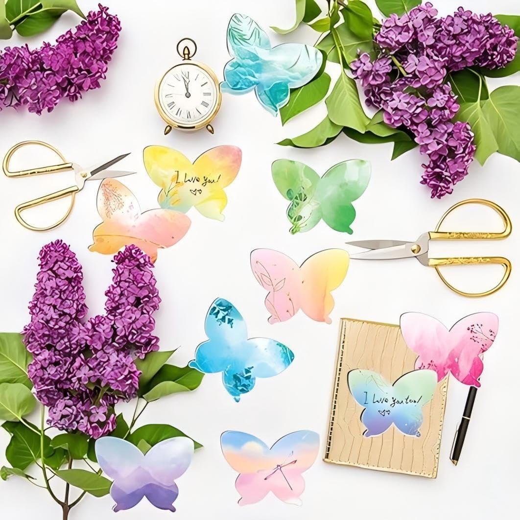 Butterfly Shaped Sticky Note, Post Self Stick Notes Pads, Writing Notes Post Memo Pads for Teacher Staff, Office Meeting Home Plan Reminder Stationery Supplies(12Pcs)