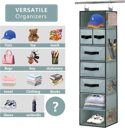 VERONLY 7-Shelf Hanging Closet Organizer with 5 Different Drawers, Hanging Closet Shelves Storage and 8 Mesh Pockets, Closet Organization and Storage for Wardrobe, Underwear, Livingroom, Dorm (Grey)