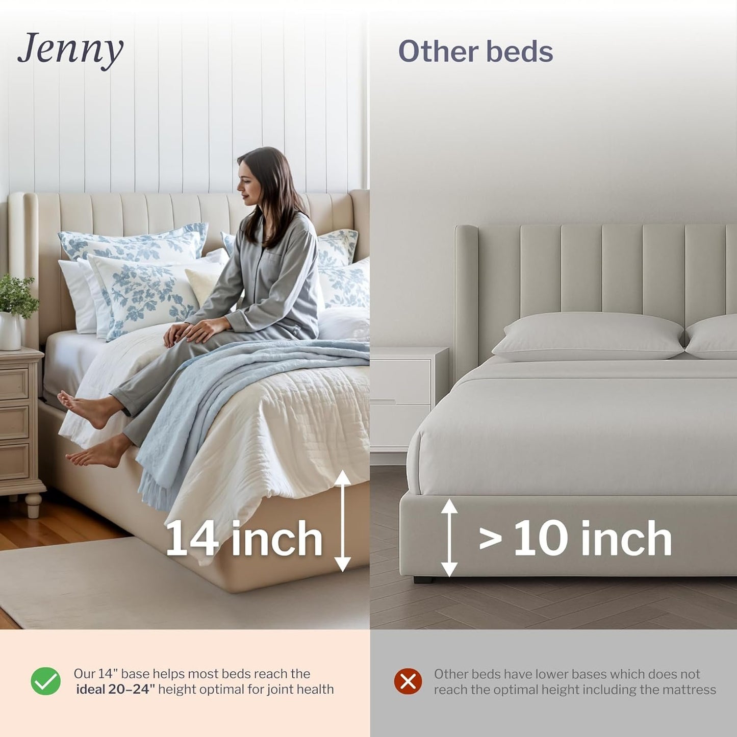 Modern Cream King Size Bed Frame with Storage, Foam Filled Fabric, Modern Wingback Design Bed, Metal Bed Frame with High Headboard, Wood Slat Support, No Box Spring Required (Cream, King Bed)