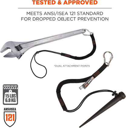 Ergodyne Squids 3105 Tool Lanyard with Aluminum Screw Lock Carabiner, Tool Weight Capacity 15lbs, Black