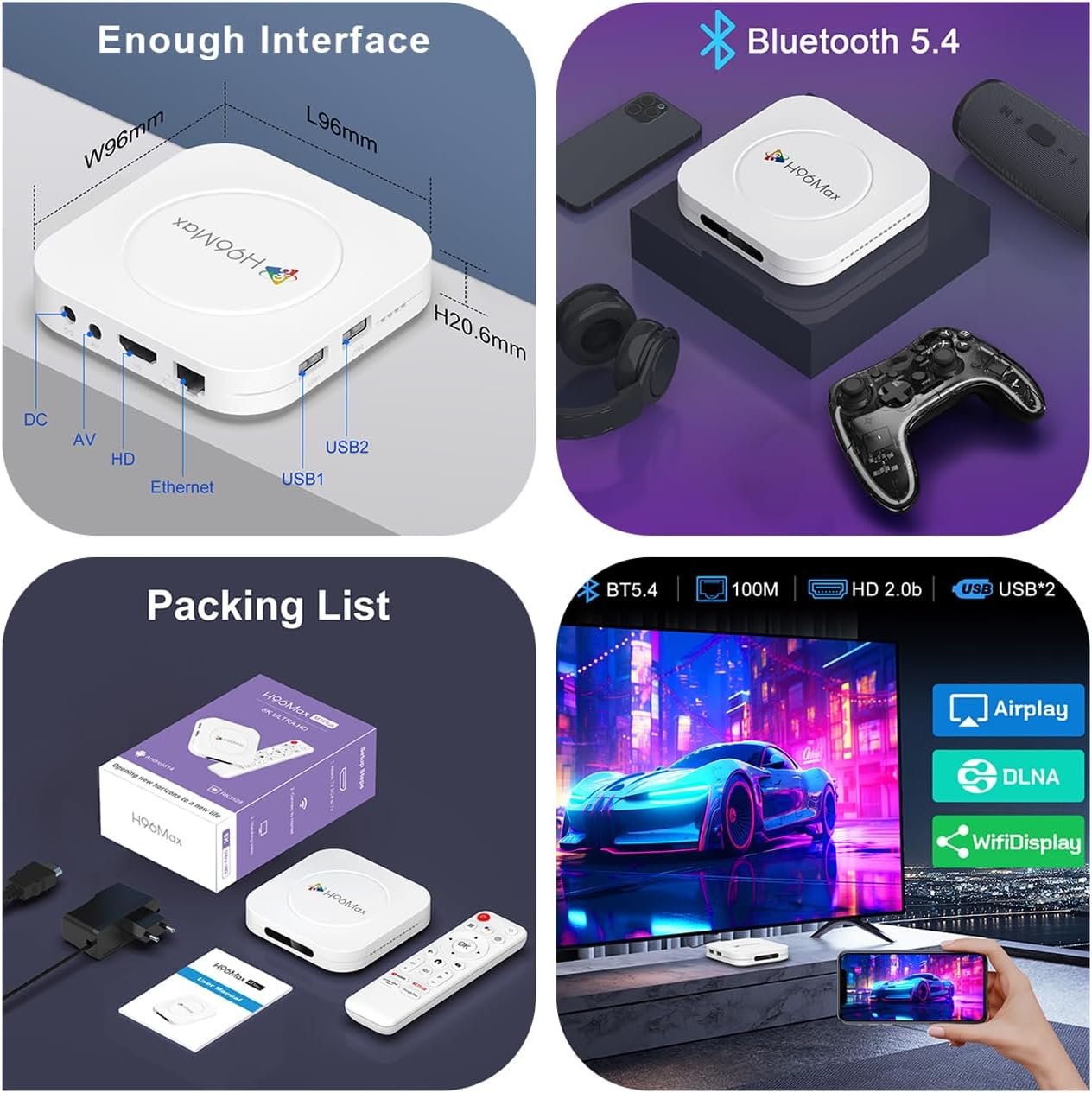 Android 14.0 TV Box, LEFFOT M1 Plus 4K Ultra HD Smart TV Box, 4GB RAM + 128GB ROM, Streaming Device for TV, Support HDR10, Voice Control, 2.4G & 5G WiFi 6, 100M Ethernet, BT 5.4, RK3528 Quad Core A53