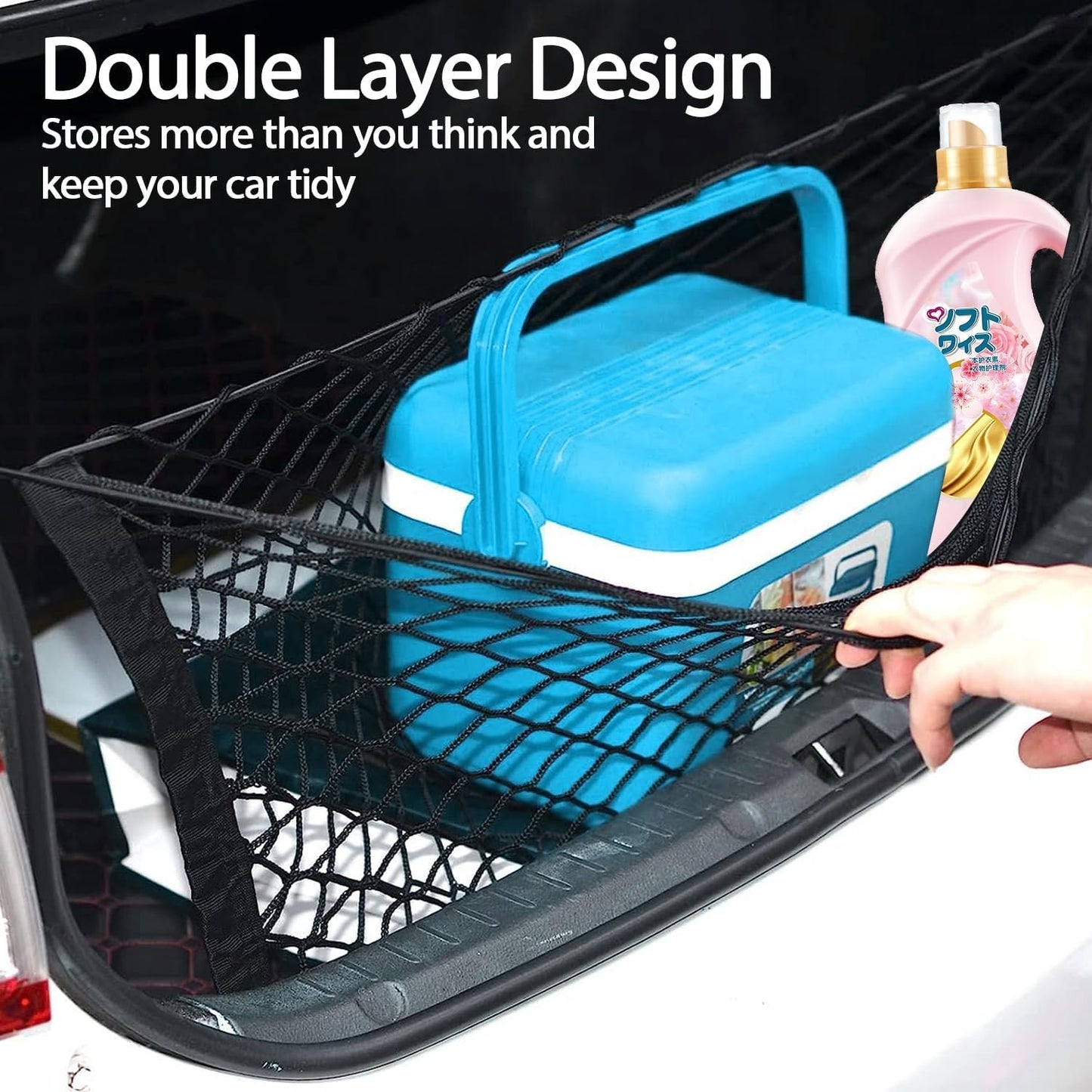 zxbaers Car Rear Cargo Net (35.4"x15.8"), Envelope Style Elastic Trunk Net Organizer Heavy Duty Stretchable Nylon Storage Net Mesh with Hooks for Car, SUV, Vehicle