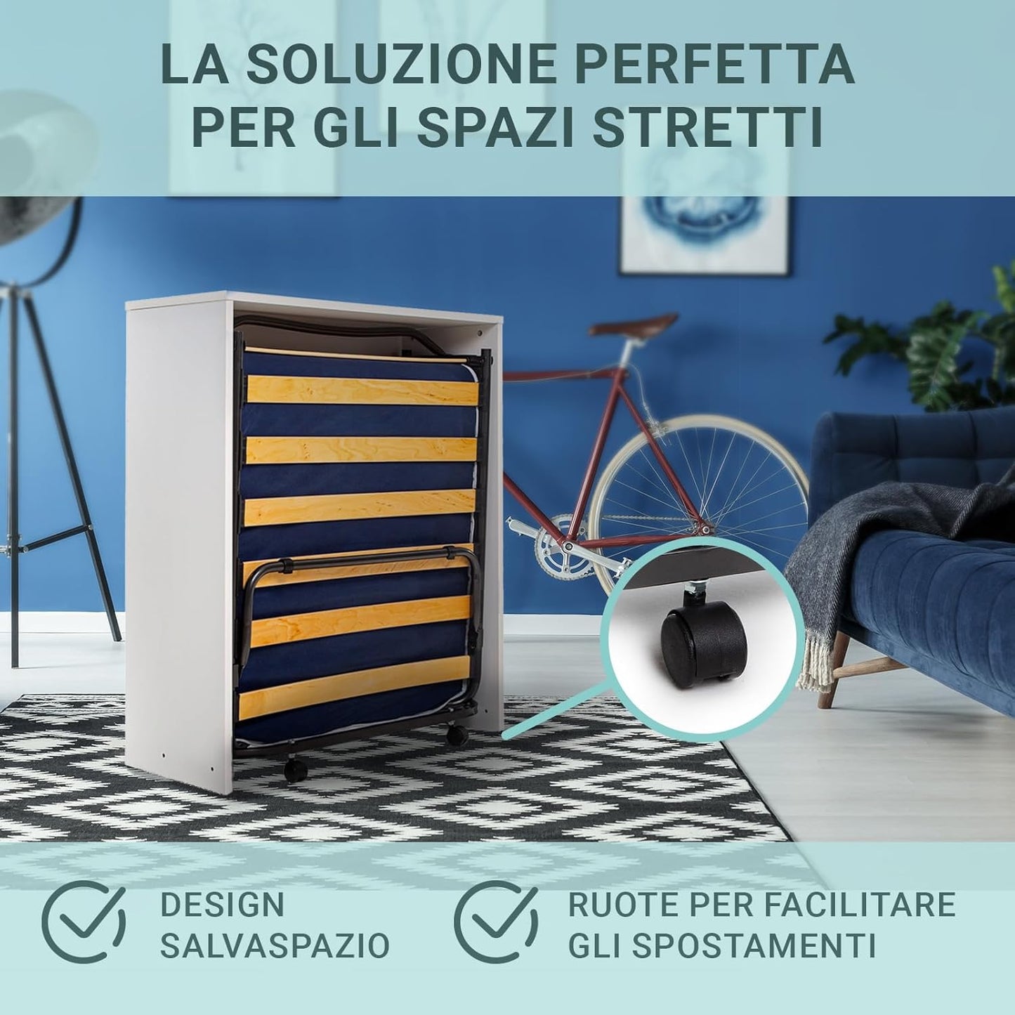 DOLCI SOGNI White 80 x 190 cm 100% Made in Italy, Retractable Bed with Wooden Slatted Base and Mattress, Pull-Out Folding Bed