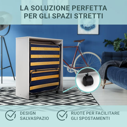 DOLCI SOGNI White 80 x 190 cm 100% Made in Italy, Retractable Bed with Wooden Slatted Base and Mattress, Pull-Out Folding Bed