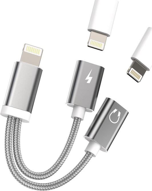 Dual Lightning Jack Splitter Apple MFI Certified (2 in 1) iPhone Headphone Adapter Charge Aux Dongle Cable Charging Earphone Audio Connector for 14 13 12 11 Pro Max X 7 8 Plus Ipad Charger IP-NLFX