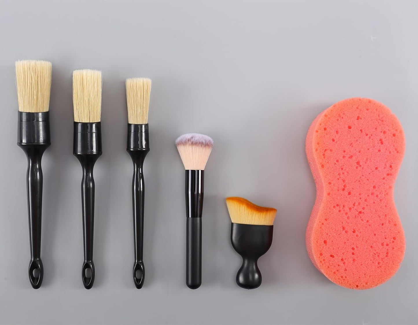6PCS Car Detailing Brush Set, Ultra Soft Boars Hair Detail Brushes, Automotive Cleaning Brush Kit for Wheels, Air Vent, Leather Seats, Vehicles Auto Exterior Interior Detailing Brushes Tool