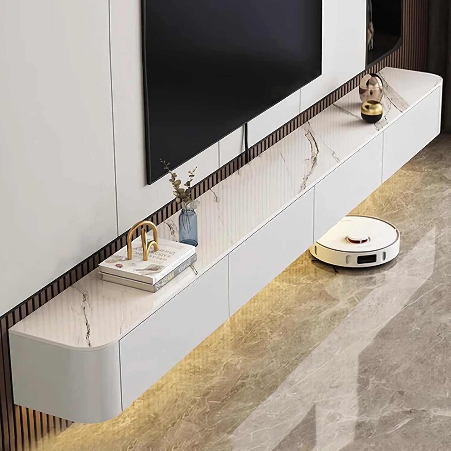 Coubird Solid Wood Suspended TV Cabinet, Modern Living Room TV Cabinet for Storage, TV Stand with Doors, Furniture for Living Room, Bedroom, Office (White-B, 160 cm/63.0in)