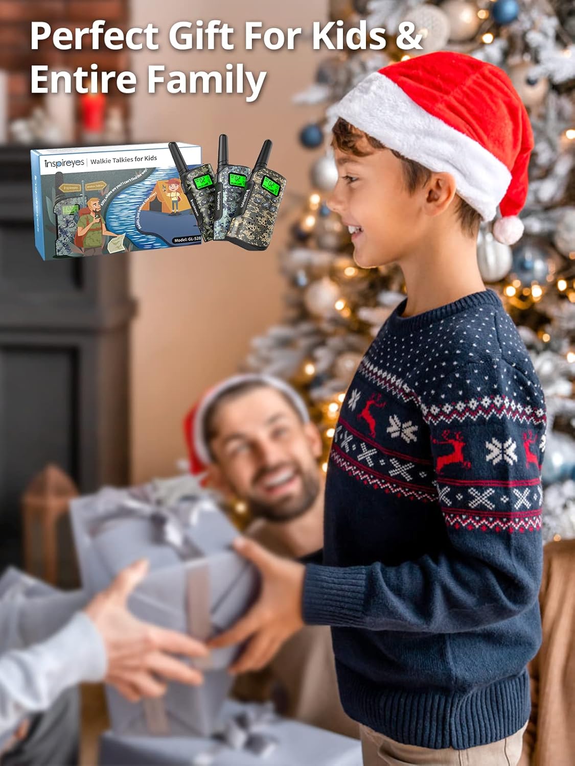 Inspireyes Rechargeable Kids Walkie-Talkie, 48 Hours Working Time, 3 Kilometers Long Range, Birthday Gifts for Boys Girls, Outdoor Toys for 3-12 Years Old Kids