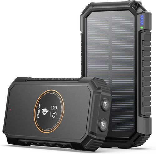 Riapow Solar Power Bank 26800mAh, Solar Charger Fast Charge 3.0A Qi Portable Charger External Battery with 4 Outputs & LED Flashlight Phone Chargers for Phone, Tablet and Camping Outdoors