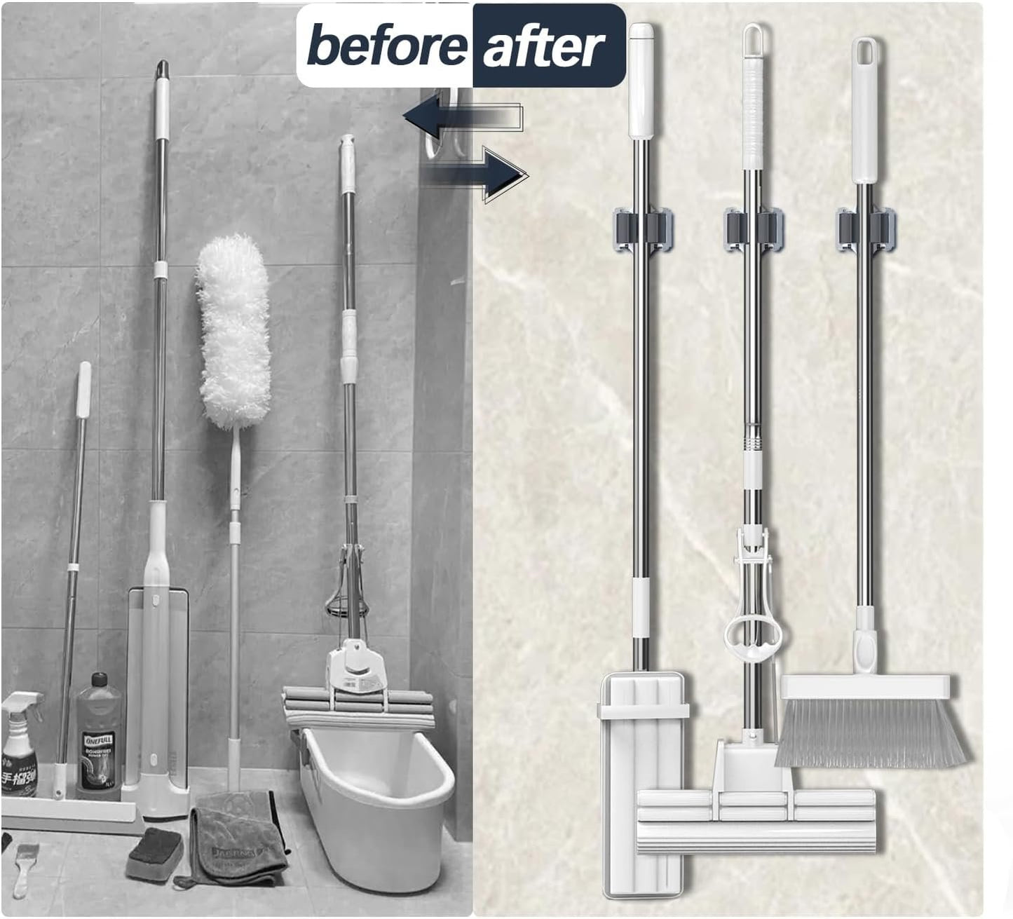 3-H Mop and Broom Holder Big Size Hanging 1 KG Extra,Broom Holder 6 Pack,Broom Holder Wall Mount for Garage Garden Shed Storage System Laundry Room Home Kitchen Organization(Black)