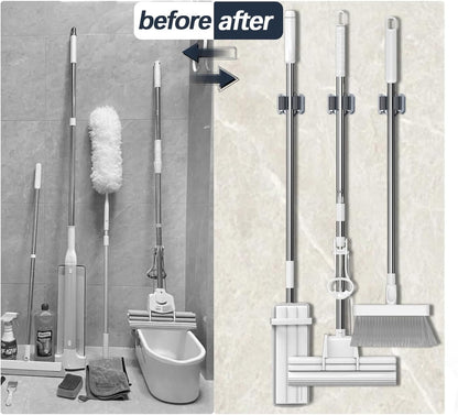 3-H Mop and Broom Holder Big Size Hanging 1 KG Extra,Broom Holder 6 Pack,Broom Holder Wall Mount for Garage Garden Shed Storage System Laundry Room Home Kitchen Organization(Black)