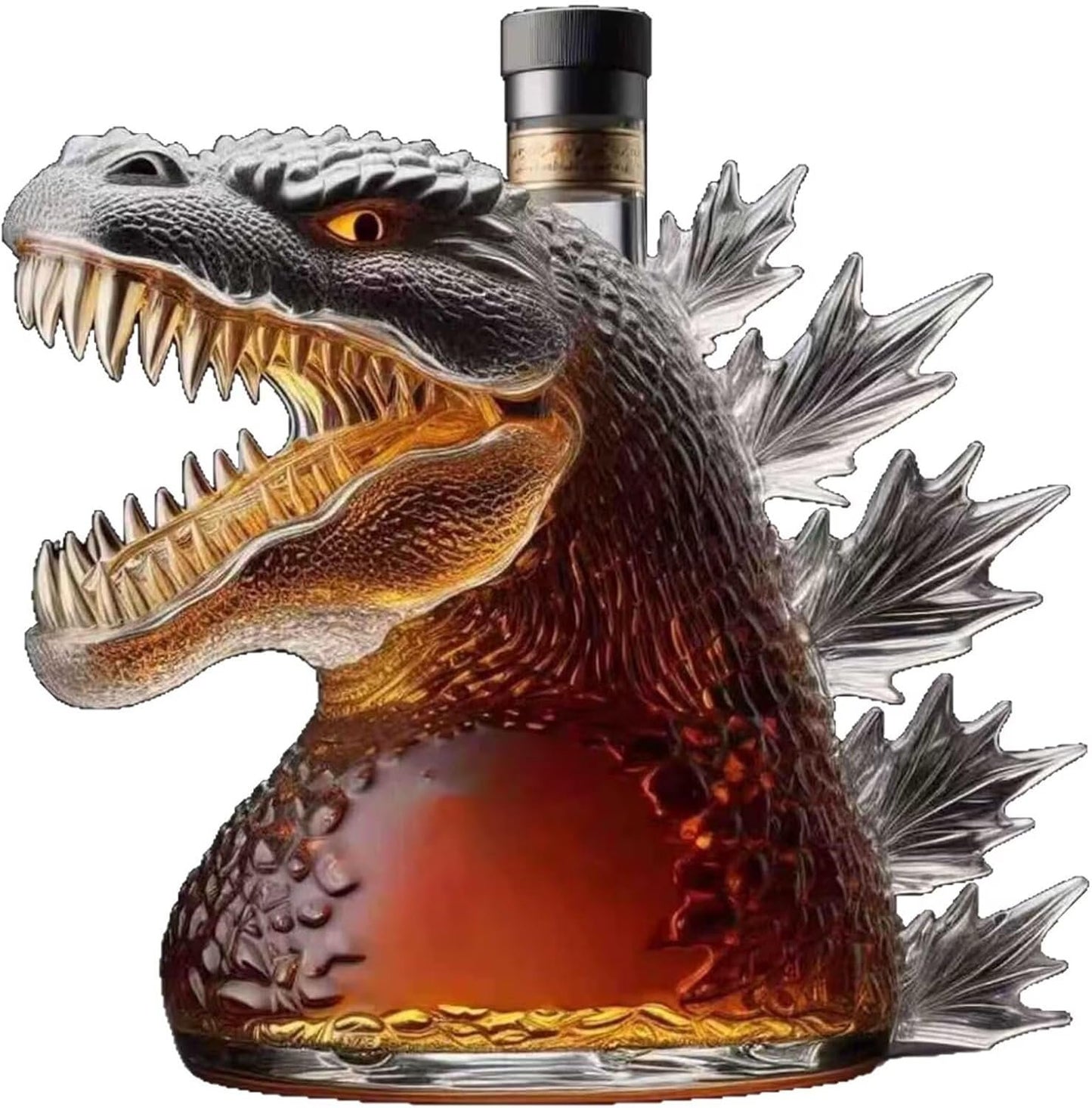 Whiskey Bottle Monster 10 oz Novelty Glass Wine Decanter Beautiful Carved Creative Liquor Dispenser Hand-Blown Unique Home Bar Decor Gift for Men Whiskey Lovers & Collectible Drinkware