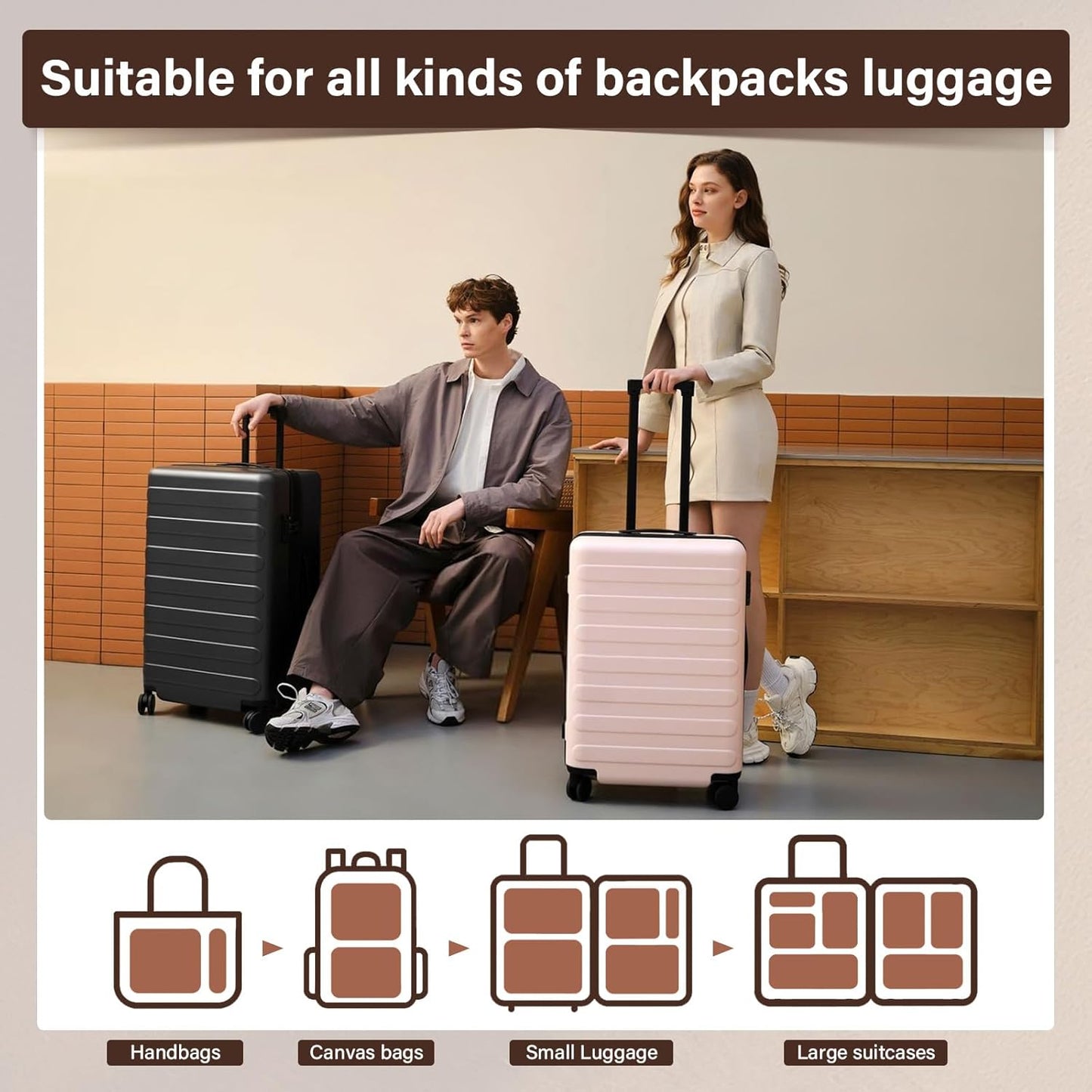 12-Piece Suitcase Organizer Set for Suitcase, Travel Organizer, Space-Saving Packing Cubes, Travel Clothes Bags, Underwear Clothing Bags Footwear (Beige)